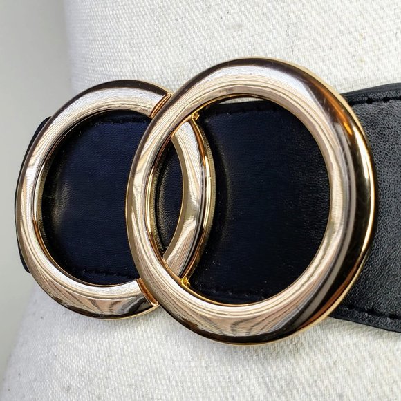 Overlapping Gold Tone Buckle Wide Elastic Belt - Picture 4 of 8